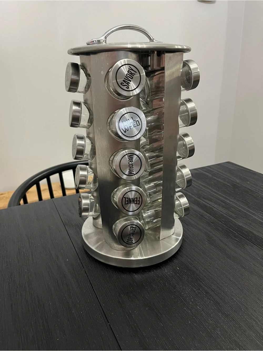 Rotating Stainless Steel Spice Carousel Rack with Spice Containers - Silver
